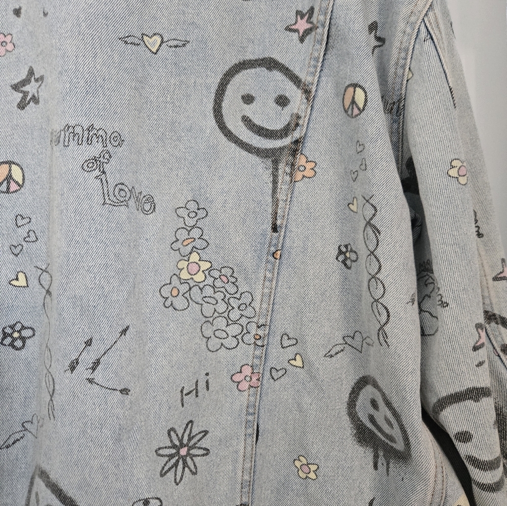 Oversized Denim Jacket With Doodles. Womens Size M - Picture 7 of 10